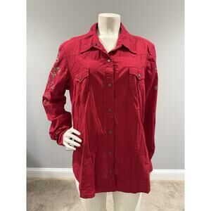 Roper Snap-Up Shirt Red Gold & Silver Rhinestone Cowgirl Top Women's XL